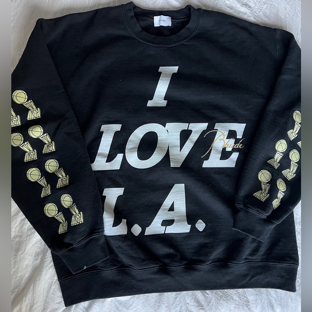 Rhude x Lakers Black "I LOVE L.A." Graphic Crewneck Sweater